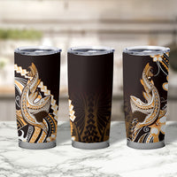 Orange Black Aloha Hawaii Tumbler Cup Polynesian Shark Tattoo Plumeria