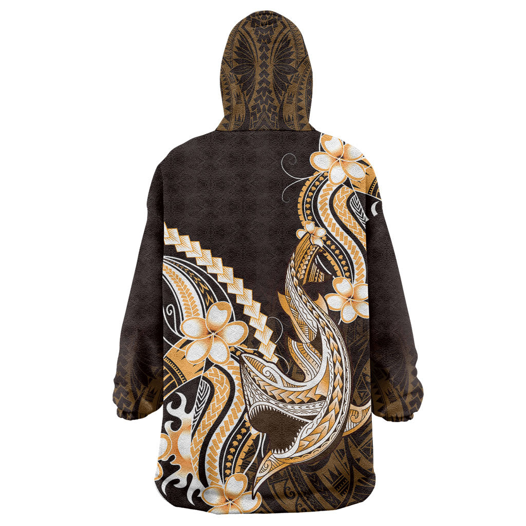 Orange Black Aloha Hawaii Wearable Blanket Hoodie Polynesian Shark Tattoo Plumeria
