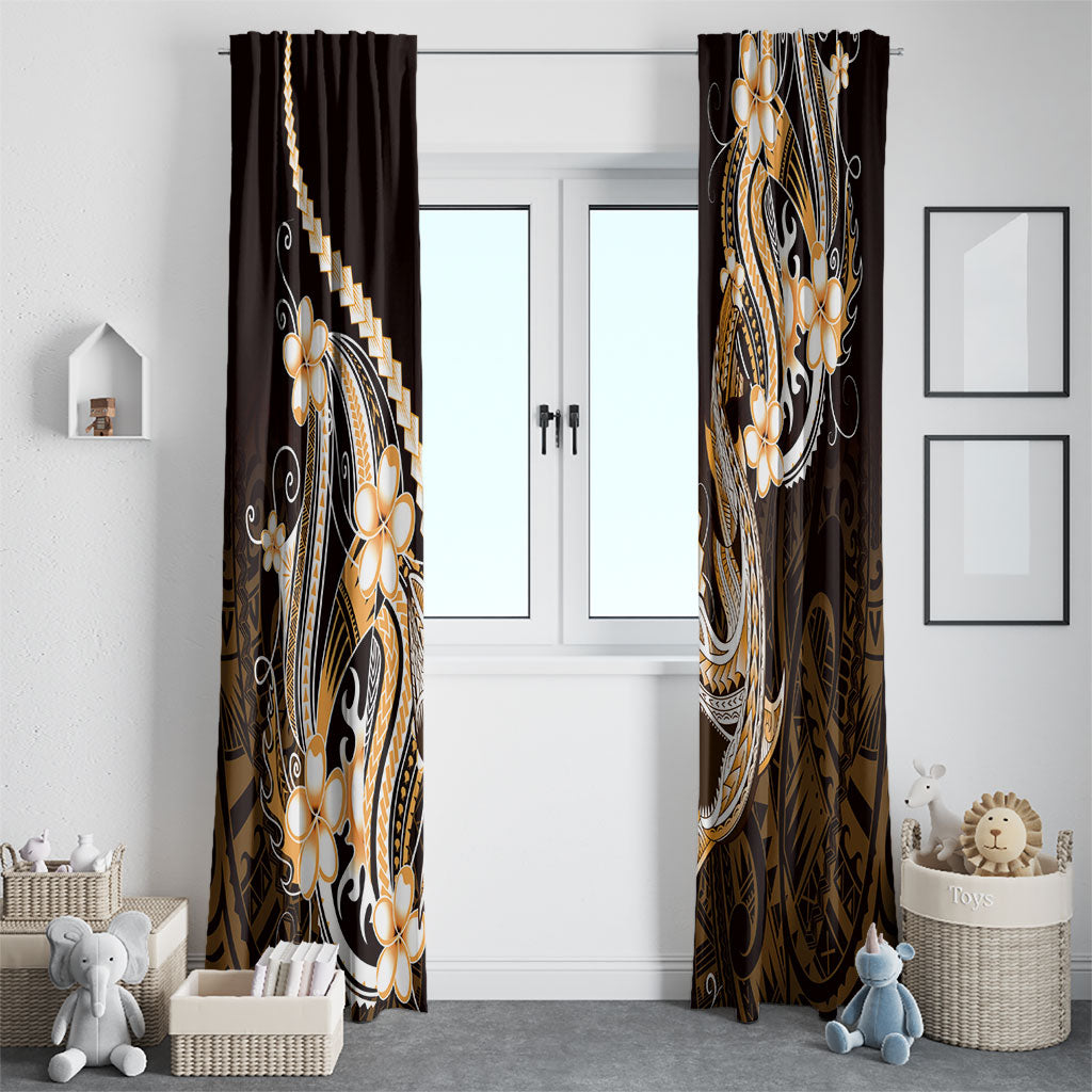 Orange Black Aloha Hawaii Window Curtain Polynesian Shark Tattoo Plumeria