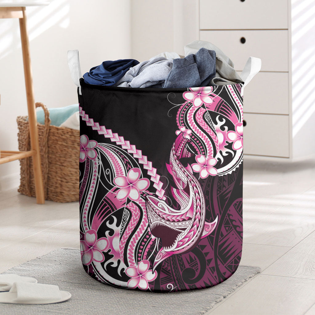 Pink Black Aloha Hawaii Laundry Basket Polynesian Shark Tattoo Plumeria