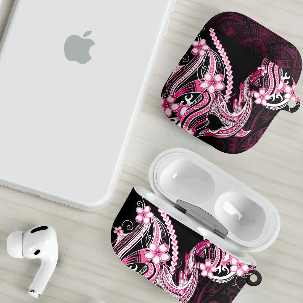 Pink Black Aloha Hawaii AirPods Case Polynesian Shark Tattoo Plumeria