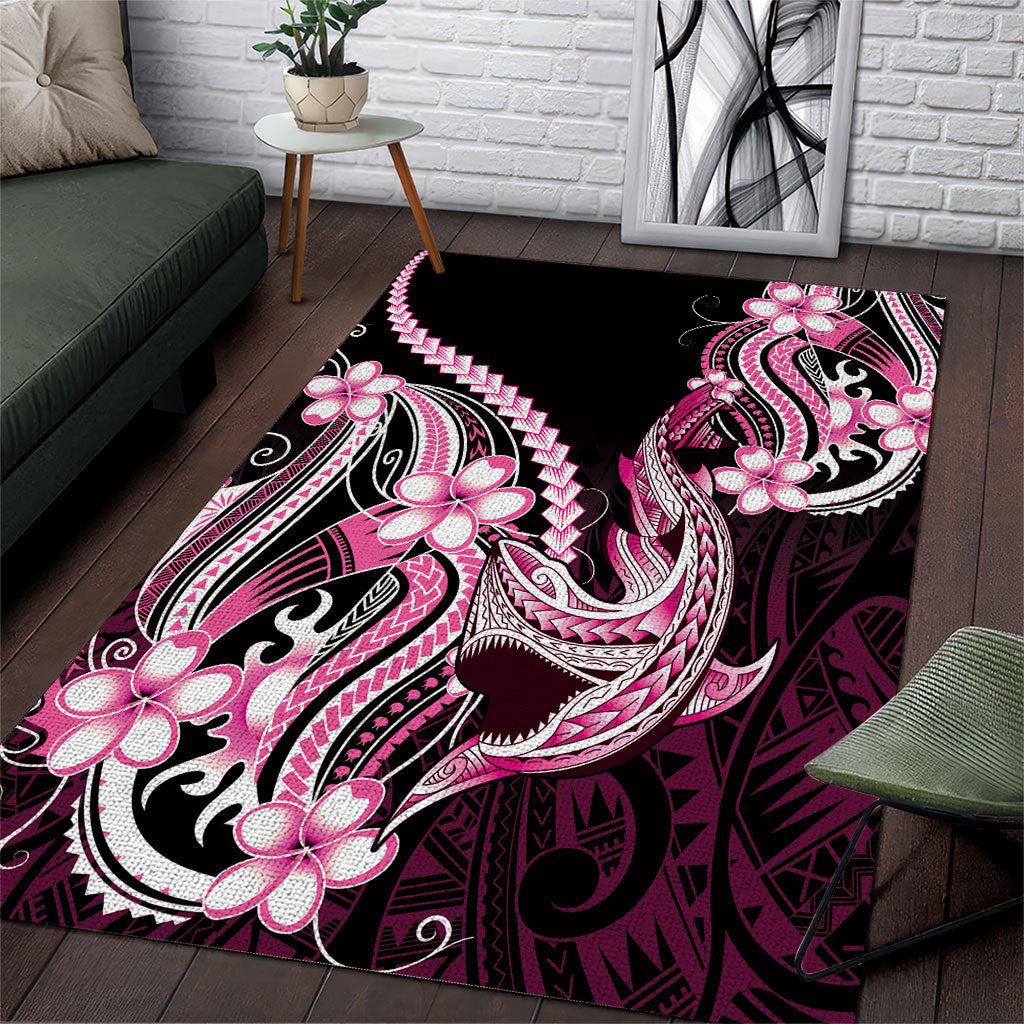 Pink Black Aloha Hawaii Area Rug Polynesian Shark Tattoo Plumeria LT14 Pink - Polynesian Pride