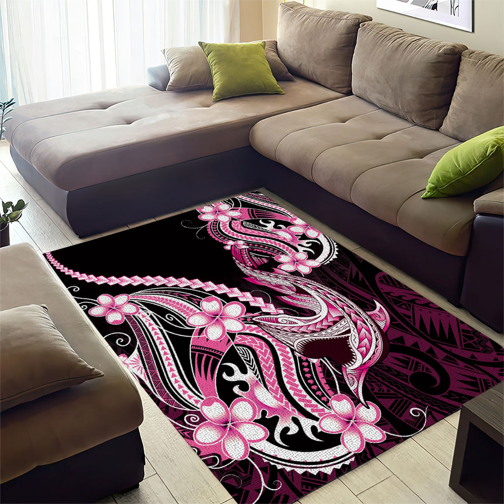 Pink Black Aloha Hawaii Area Rug Polynesian Shark Tattoo Plumeria