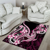 Pink Black Aloha Hawaii Area Rug Polynesian Shark Tattoo Plumeria