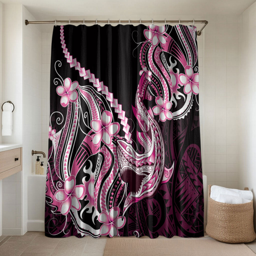 Pink Black Aloha Hawaii Bathroom Set Polynesian Shark Tattoo Plumeria