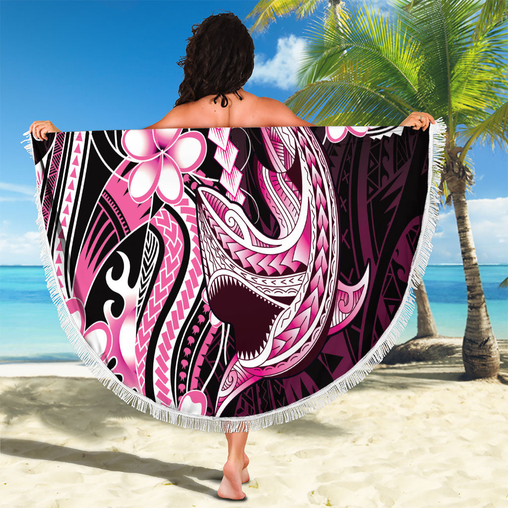 Pink Black Aloha Hawaii Beach Blanket Polynesian Shark Tattoo Plumeria