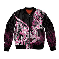 Pink Black Aloha Hawaii Bomber Jacket Polynesian Shark Tattoo Plumeria