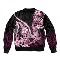 Pink Black Aloha Hawaii Bomber Jacket Polynesian Shark Tattoo Plumeria