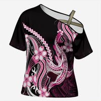 Pink Black Aloha Hawaii Cross Shoulder Shirt Polynesian Shark Tattoo Plumeria