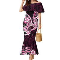Pink Black Aloha Hawaii Family Matching Mermaid Dress and Hawaiian Shirt Polynesian Shark Tattoo Plumeria