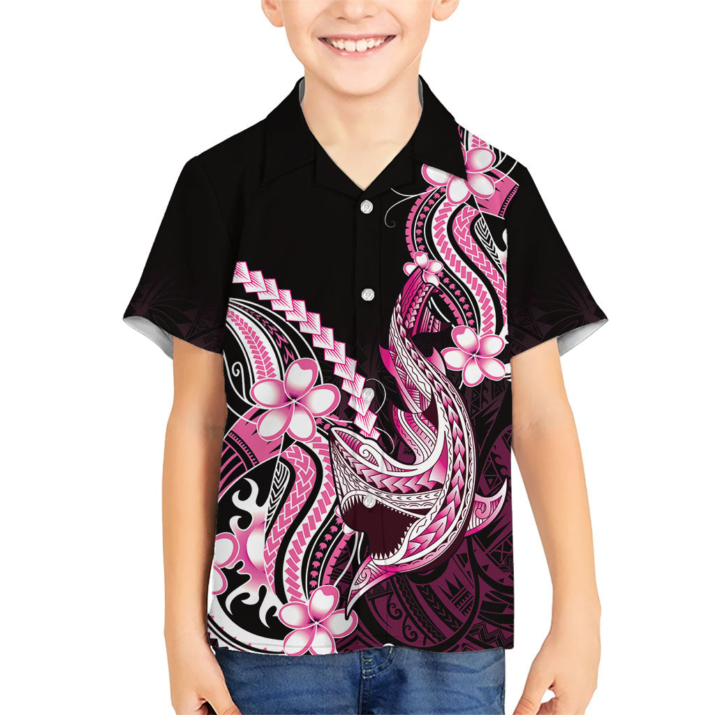 Pink Black Aloha Hawaii Family Matching Mermaid Dress and Hawaiian Shirt Polynesian Shark Tattoo Plumeria