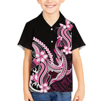 Pink Black Aloha Hawaii Family Matching Off Shoulder Maxi Dress and Hawaiian Shirt Polynesian Shark Tattoo Plumeria