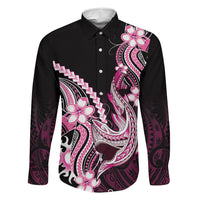 Pink Black Aloha Hawaii Family Matching Puletasi and Hawaiian Shirt Polynesian Shark Tattoo Plumeria
