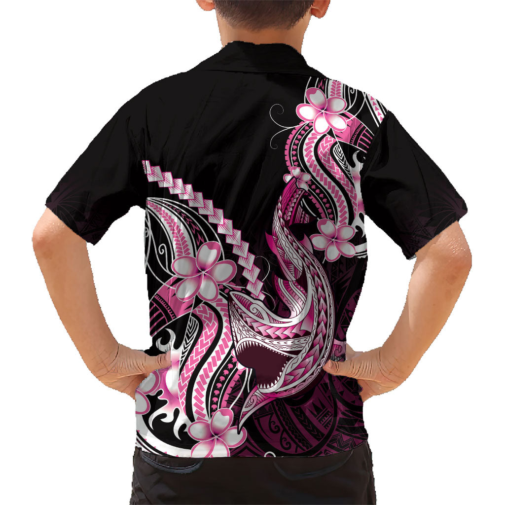 Pink Black Aloha Hawaii Family Matching Short Sleeve Bodycon Dress and Hawaiian Shirt Polynesian Shark Tattoo Plumeria