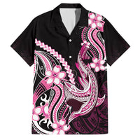 Pink Black Aloha Hawaii Family Matching Short Sleeve Bodycon Dress and Hawaiian Shirt Polynesian Shark Tattoo Plumeria
