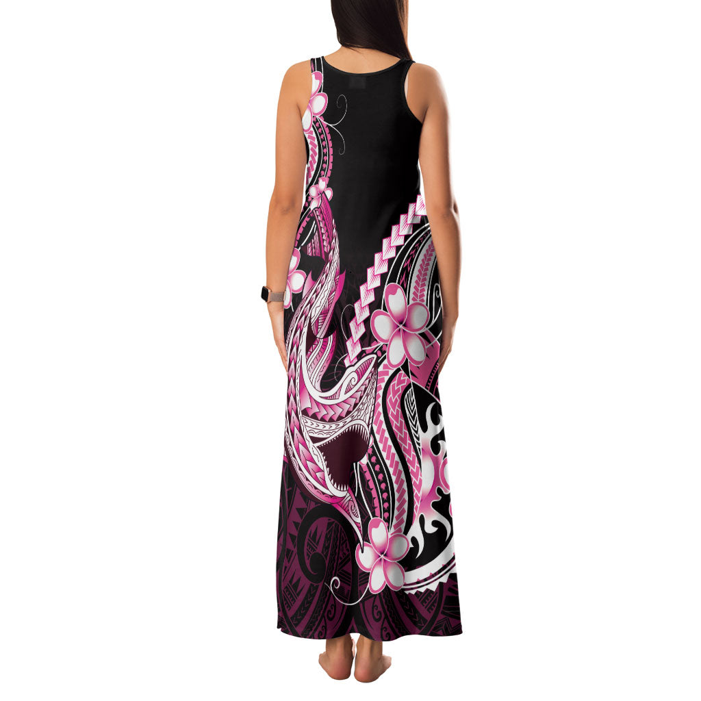 Pink Black Aloha Hawaii Family Matching Tank Maxi Dress and Hawaiian Shirt Polynesian Shark Tattoo Plumeria