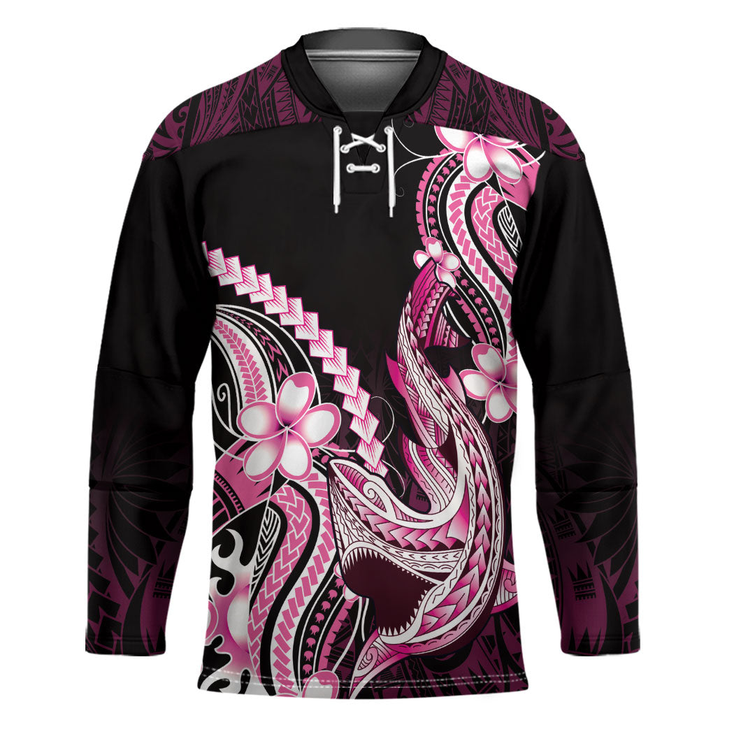 Pink Black Aloha Hawaii Hockey Jersey Polynesian Shark Tattoo Plumeria LT14 Unisex Pink - Polynesian Pride