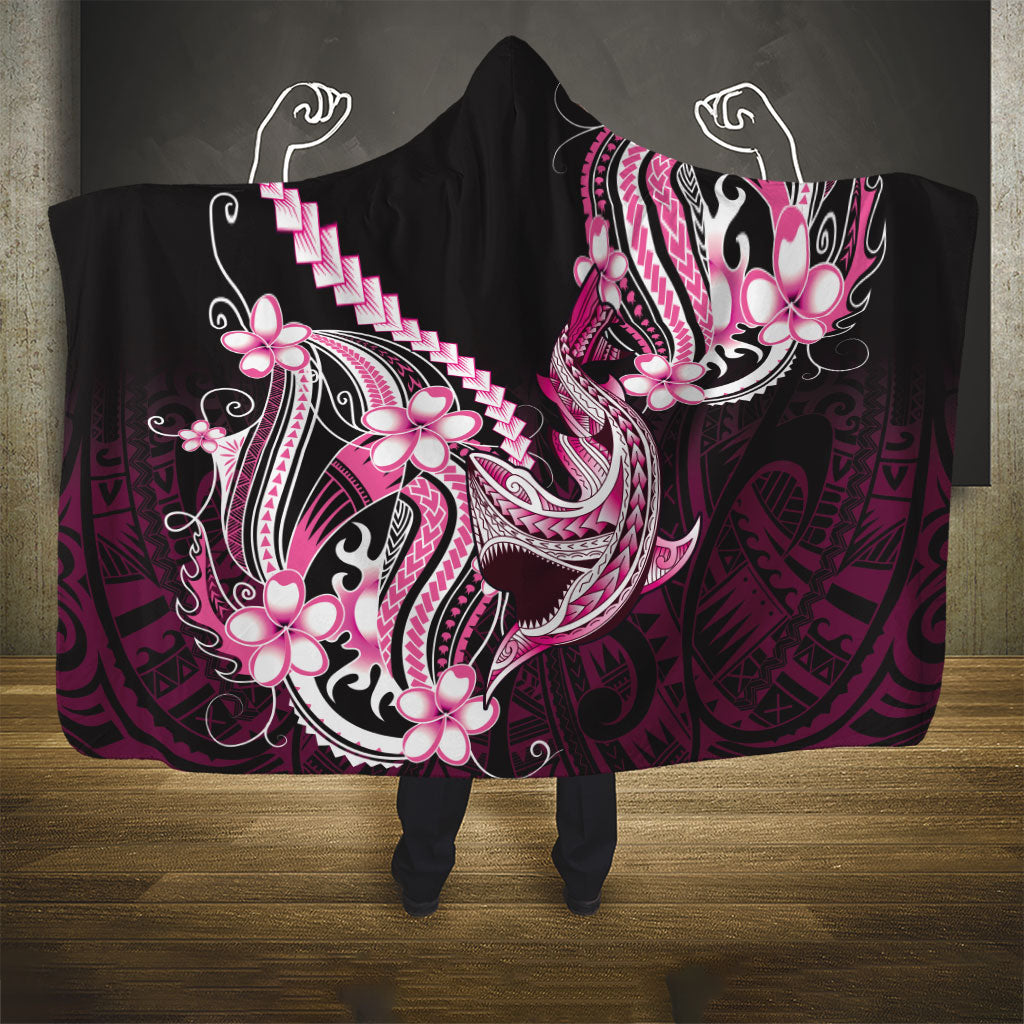 Pink Black Aloha Hawaii Hooded Blanket Polynesian Shark Tattoo Plumeria