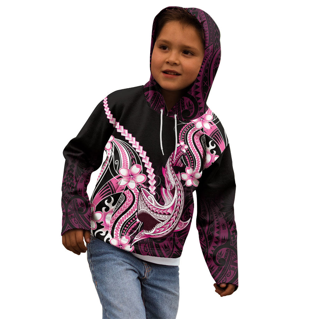 Pink Black Aloha Hawaii Kid Hoodie Polynesian Shark Tattoo Plumeria
