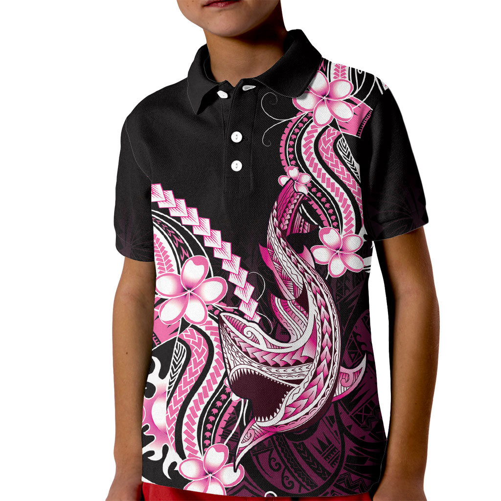Pink Black Aloha Hawaii Kid Polo Shirt Polynesian Shark Tattoo Plumeria