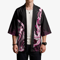 Pink Black Aloha Hawaii Kimono Polynesian Shark Tattoo Plumeria