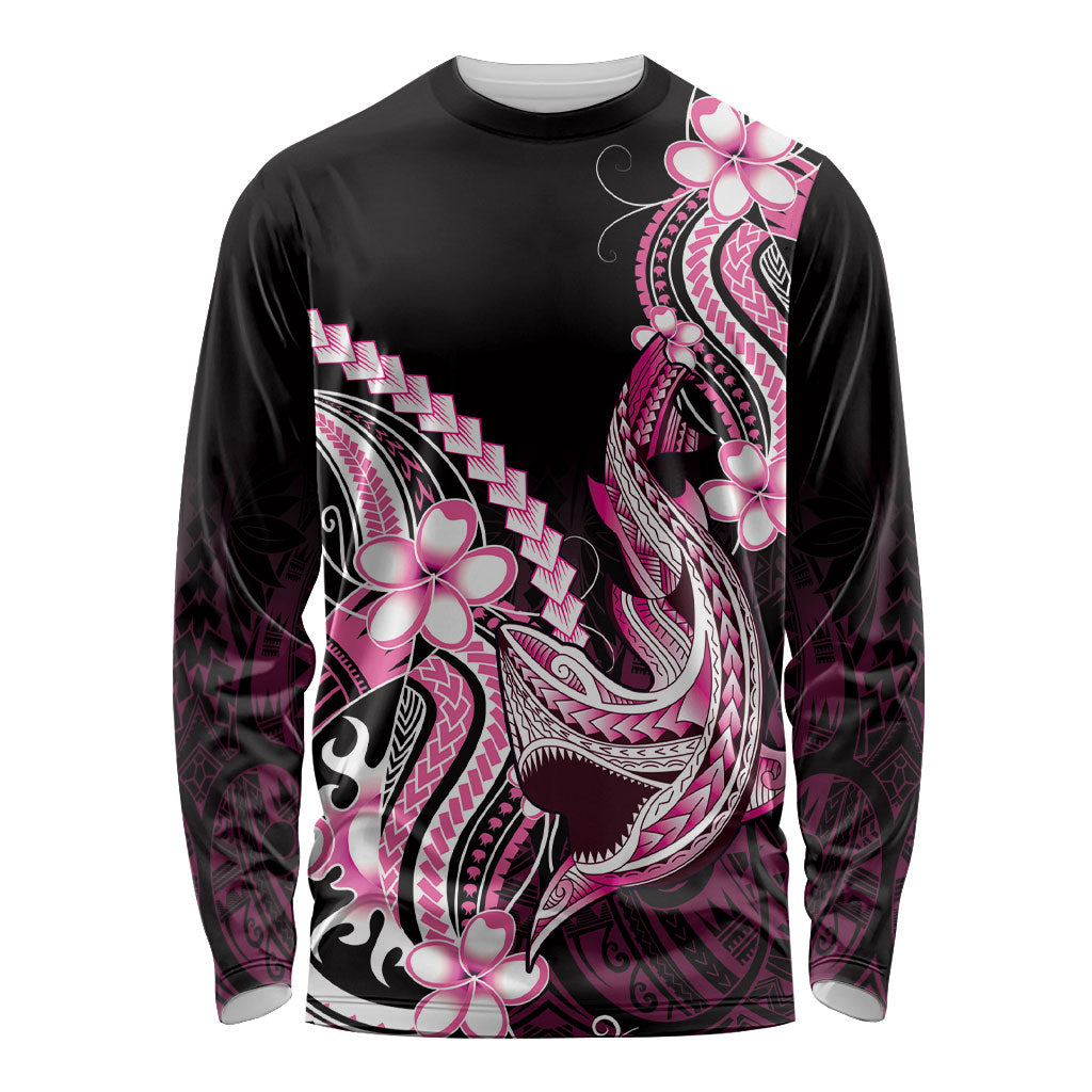 Pink Black Aloha Hawaii Long Sleeve Shirt Polynesian Shark Tattoo Plumeria