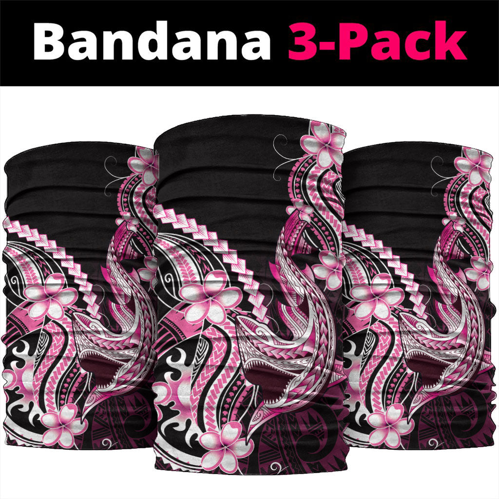 Pink Black Aloha Hawaii Neck Gaiter Polynesian Shark Tattoo Plumeria