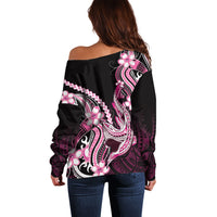 Pink Black Aloha Hawaii Off Shoulder Sweater Polynesian Shark Tattoo Plumeria