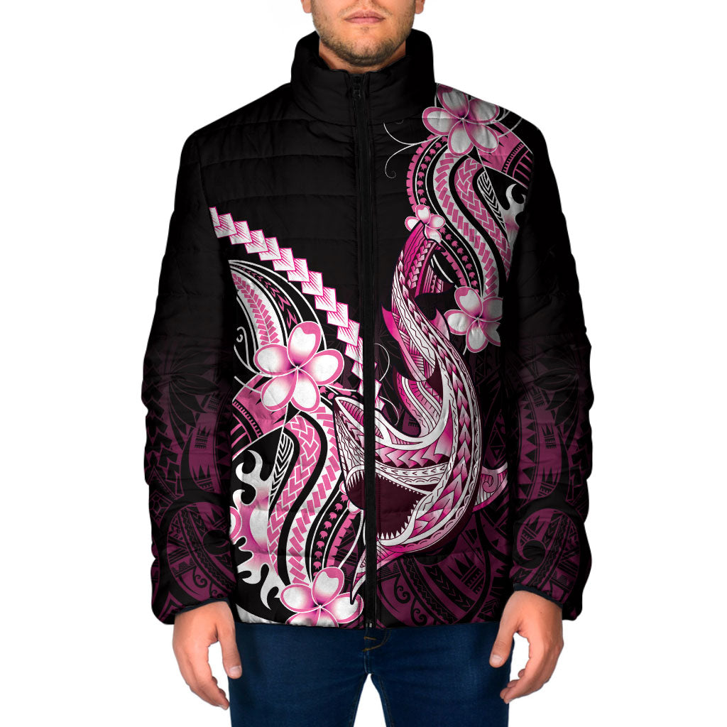 Pink Black Aloha Hawaii Padded Jacket Polynesian Shark Tattoo Plumeria LT14 Men Pink - Polynesian Pride