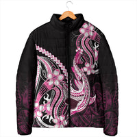 Pink Black Aloha Hawaii Padded Jacket Polynesian Shark Tattoo Plumeria