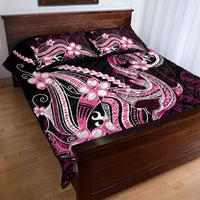 Pink Black Aloha Hawaii Quilt Bed Set Polynesian Shark Tattoo Plumeria