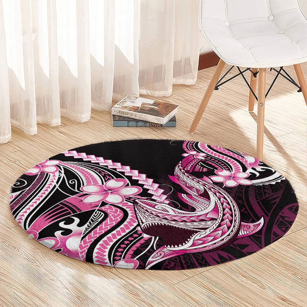Pink Black Aloha Hawaii Round Carpet Polynesian Shark Tattoo Plumeria
