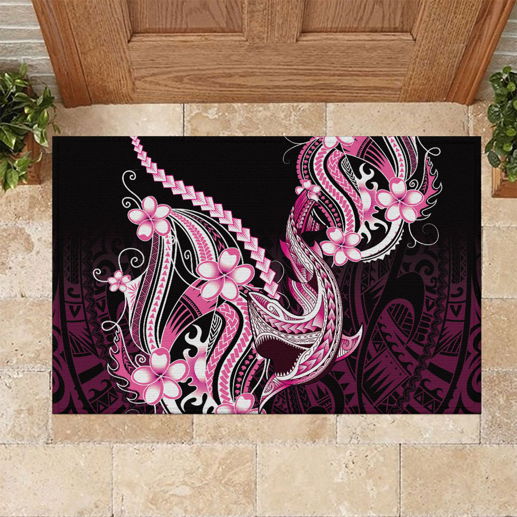 Pink Black Aloha Hawaii Rubber Doormat Polynesian Shark Tattoo Plumeria LT14 Pink - Polynesian Pride