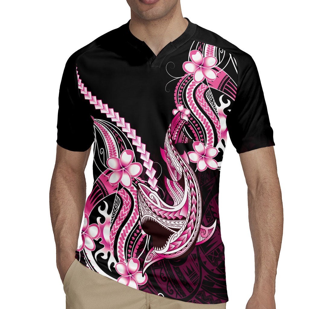 Pink Black Aloha Hawaii Rugby Jersey Polynesian Shark Tattoo Plumeria