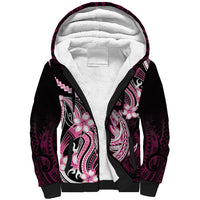 Pink Black Aloha Hawaii Sherpa Hoodie Polynesian Shark Tattoo Plumeria