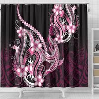 Pink Black Aloha Hawaii Shower Curtain Polynesian Shark Tattoo Plumeria