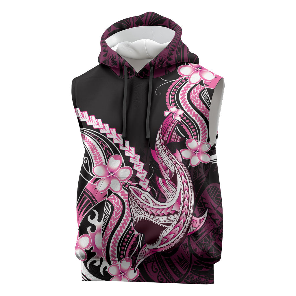 Pink Black Aloha Hawaii Sleeveless Hoodie Polynesian Shark Tattoo Plumeria