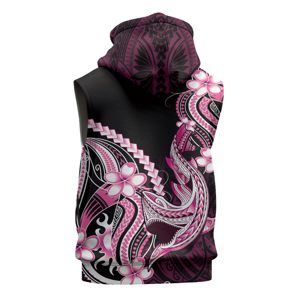 Pink Black Aloha Hawaii Sleeveless Hoodie Polynesian Shark Tattoo Plumeria