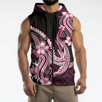 Pink Black Aloha Hawaii Sleeveless Zip Hoodie Polynesian Shark Tattoo Plumeria