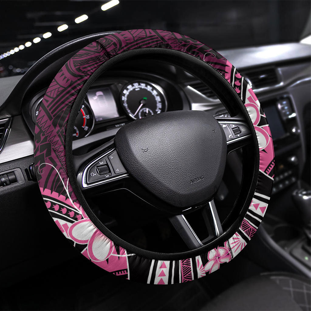 Pink Black Aloha Hawaii Steering Wheel Cover Polynesian Shark Tattoo Plumeria LT14 Universal Fit Pink - Polynesian Pride