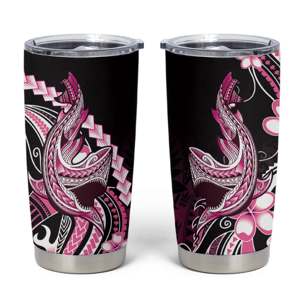 Pink Black Aloha Hawaii Tumbler Cup Polynesian Shark Tattoo Plumeria