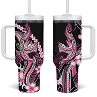 Pink Black Aloha Hawaii Tumbler With Handle Polynesian Shark Tattoo Plumeria