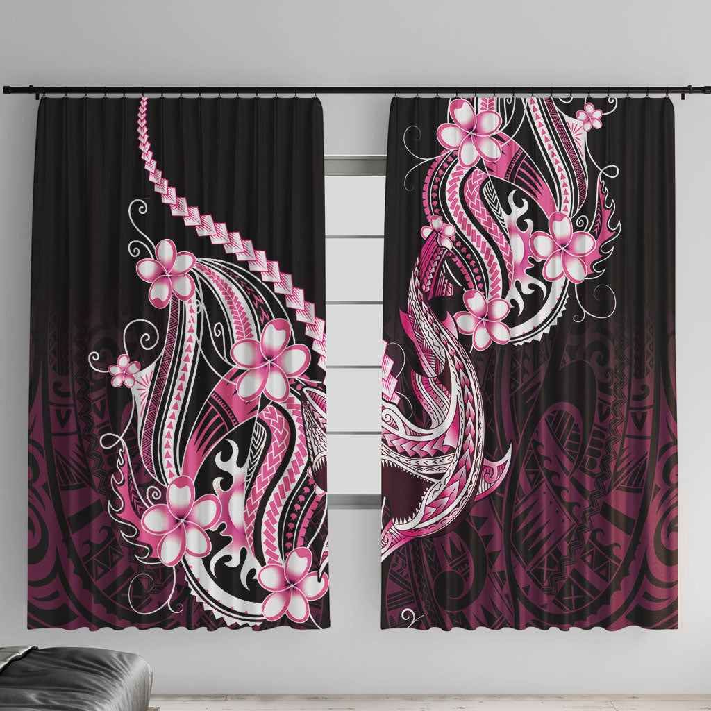 Pink Black Aloha Hawaii Window Curtain Polynesian Shark Tattoo Plumeria LT14 With Hooks Pink - Polynesian Pride