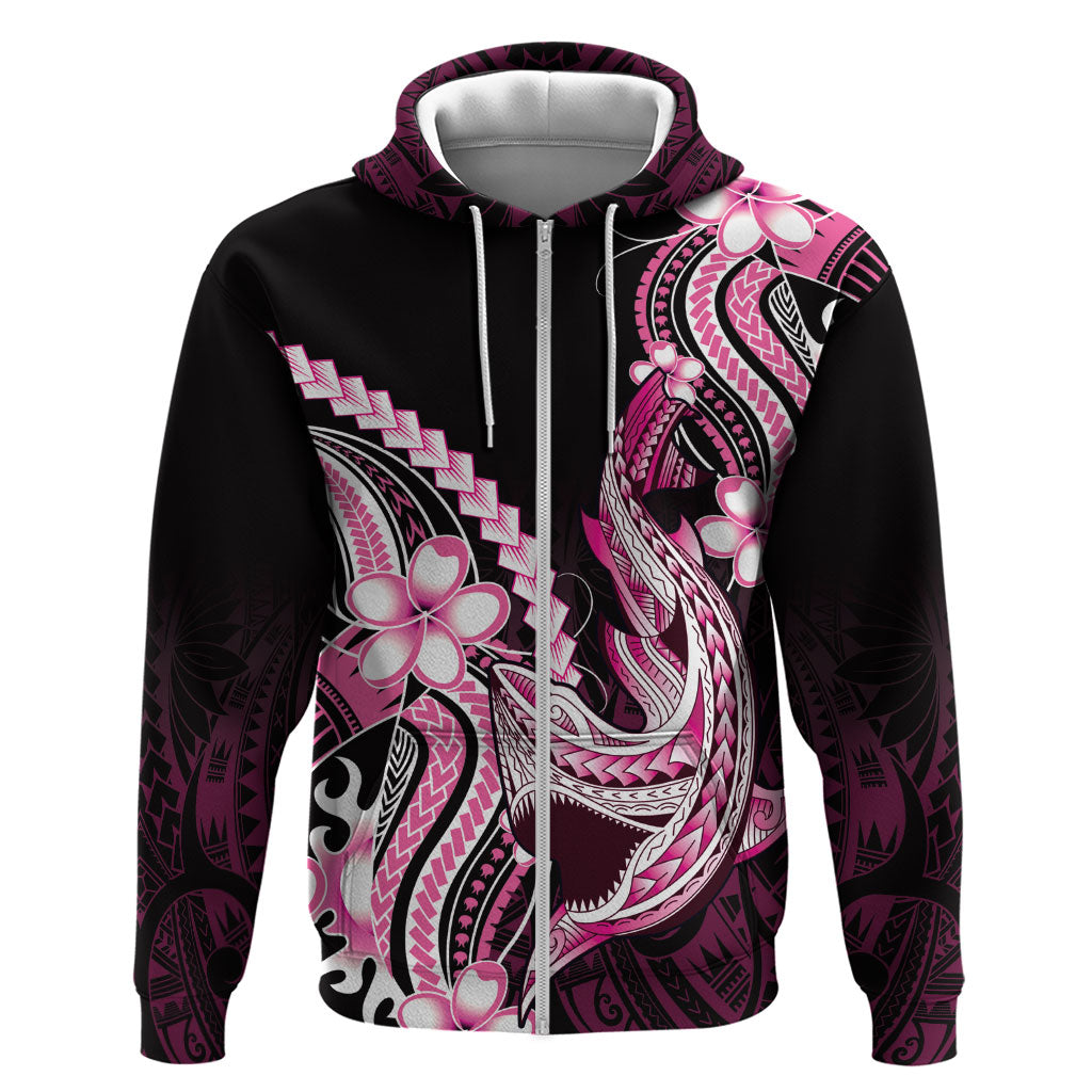 Pink Black Aloha Hawaii Zip Hoodie Polynesian Shark Tattoo Plumeria LT14 Zip Hoodie Pink - Polynesian Pride