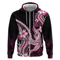 Pink Black Aloha Hawaii Zip Hoodie Polynesian Shark Tattoo Plumeria