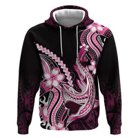 Pink Black Aloha Hawaii Zip Hoodie Polynesian Shark Tattoo Plumeria