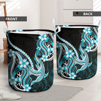 Blue Black Aloha Hawaii Laundry Basket Polynesian Shark Tattoo Plumeria