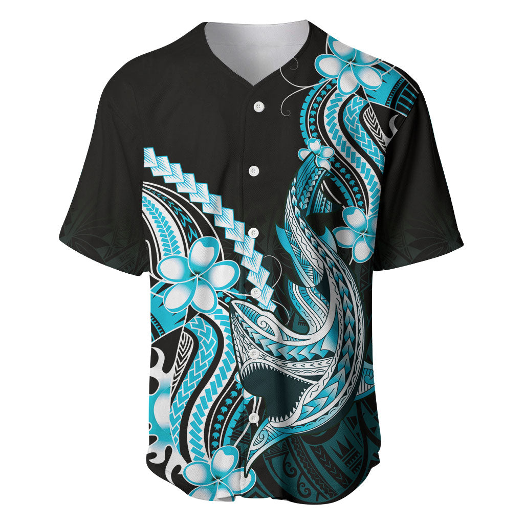 Blue Black Aloha Hawaii Baseball Jersey Polynesian Shark Tattoo Plumeria LT14 Blue - Polynesian Pride