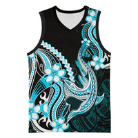 Blue Black Aloha Hawaii Basketball Jersey Polynesian Shark Tattoo Plumeria