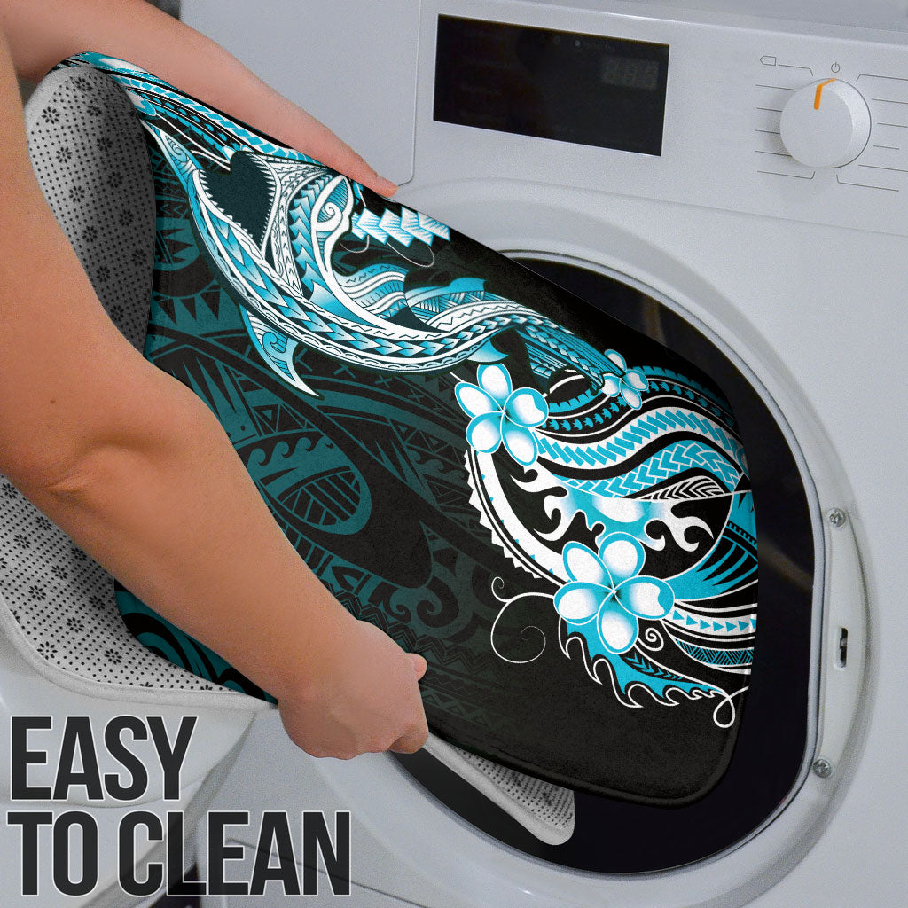 Blue Black Aloha Hawaii Bathroom Set Polynesian Shark Tattoo Plumeria